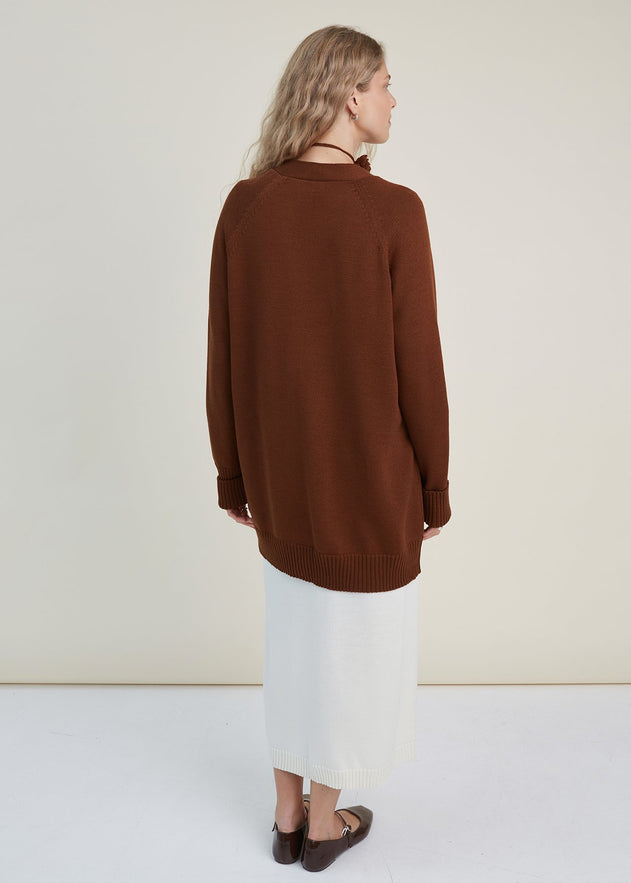 Knitted Merino Wool Cardigan with Pockets Chocolate