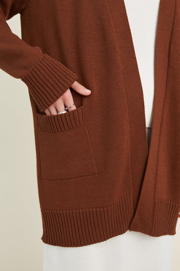 Knitted Merino Wool Cardigan with Pockets Chocolate