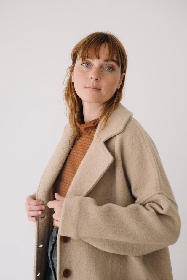 Merino Wool Long Coat in Beige