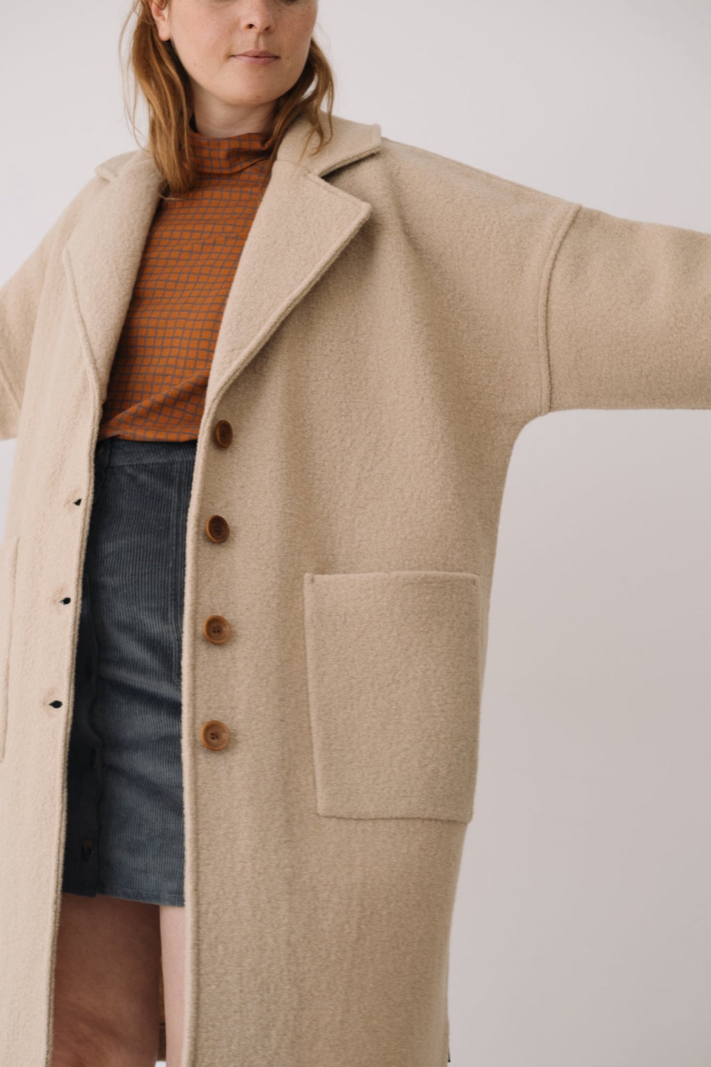 Merino Wool Long Coat in Beige