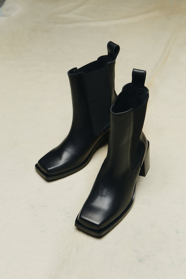 Black Squared Heel Boots