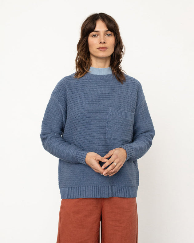 Unisex Loose Knit Sweatshirt Denim Blue