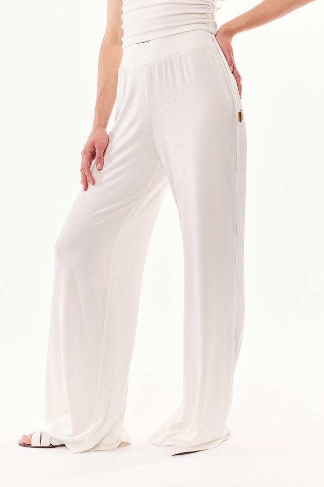 Ivy High Waist Viscose Pants Ecru