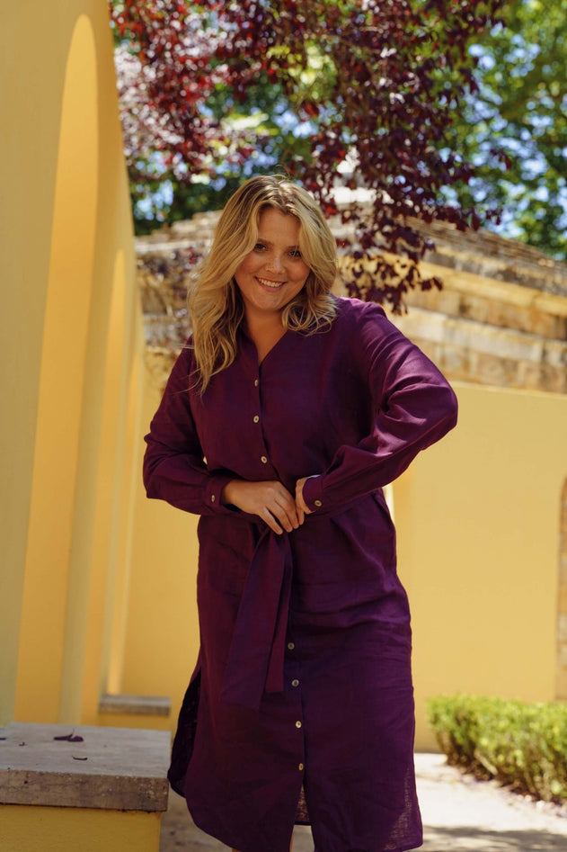 Chloe Linen Dress Royal Violet
