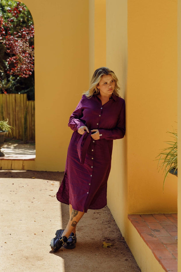 Chloe Linen Dress Royal Violet