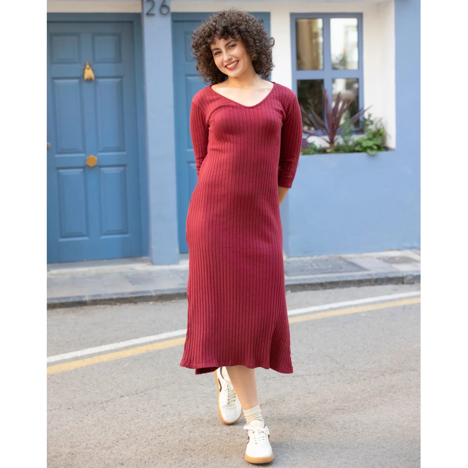 3/4-Sleeve Dress Burgundy