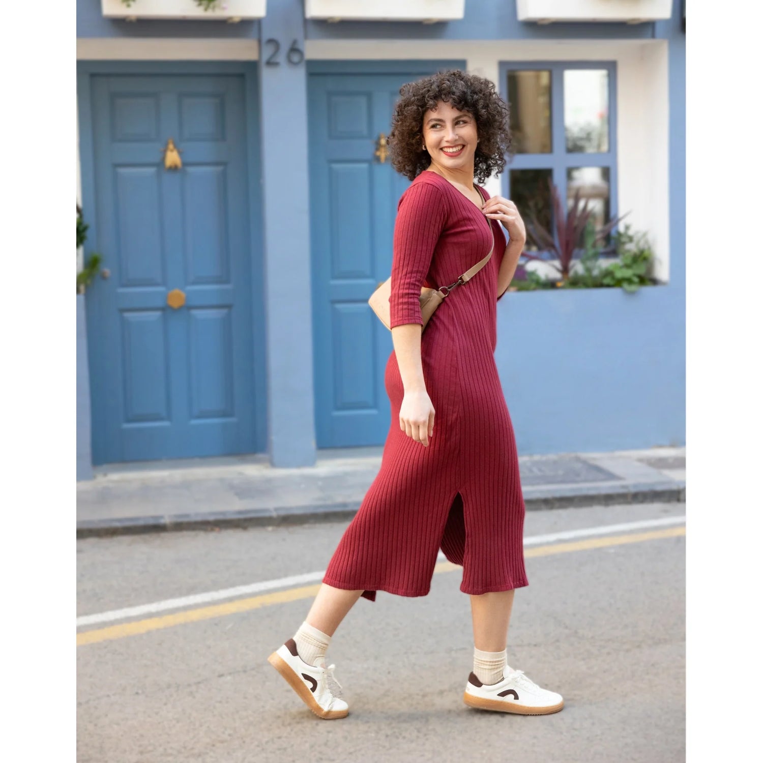 3/4-Sleeve Dress Burgundy