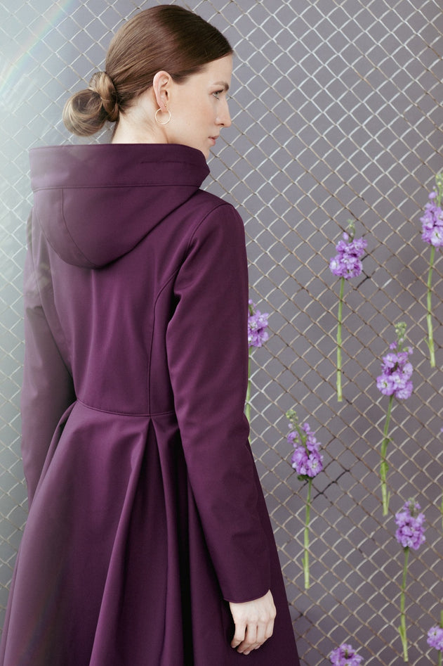Fit and Flare Raincoat with Pleated Hem Ruby Purple