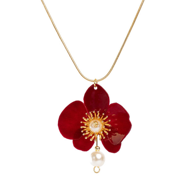 Butterfly Orchid Pearl Necklace Red