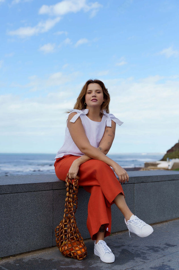 Culottes Linen Trousers Stonewashed Burnt Orange