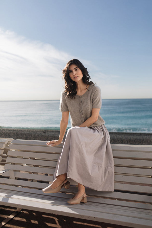 Claressa Cotton Skirt With Wide Trim Greige