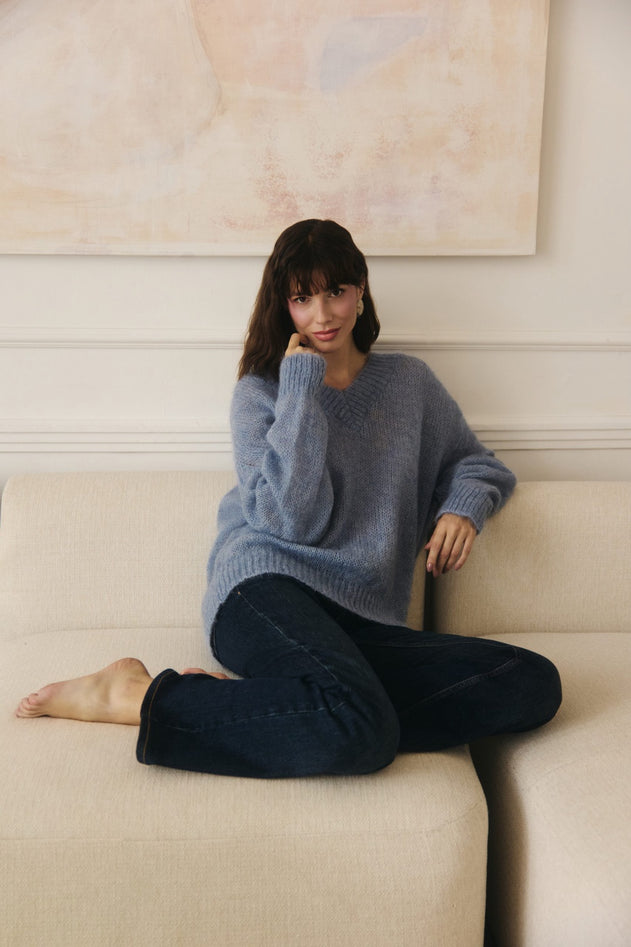 Sweater mohair grey blue
