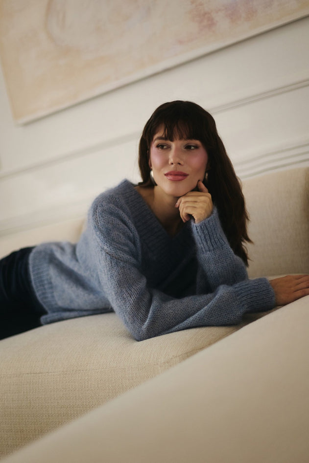 Sweater mohair grey blue