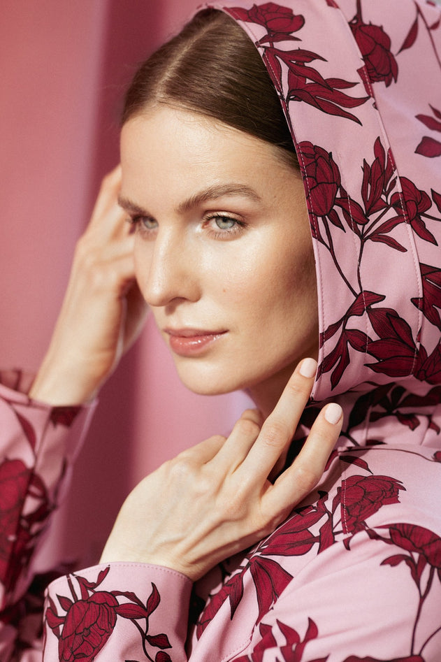 Fit and Flare Raincoat with Pleated Hem Pink Peony Bloom