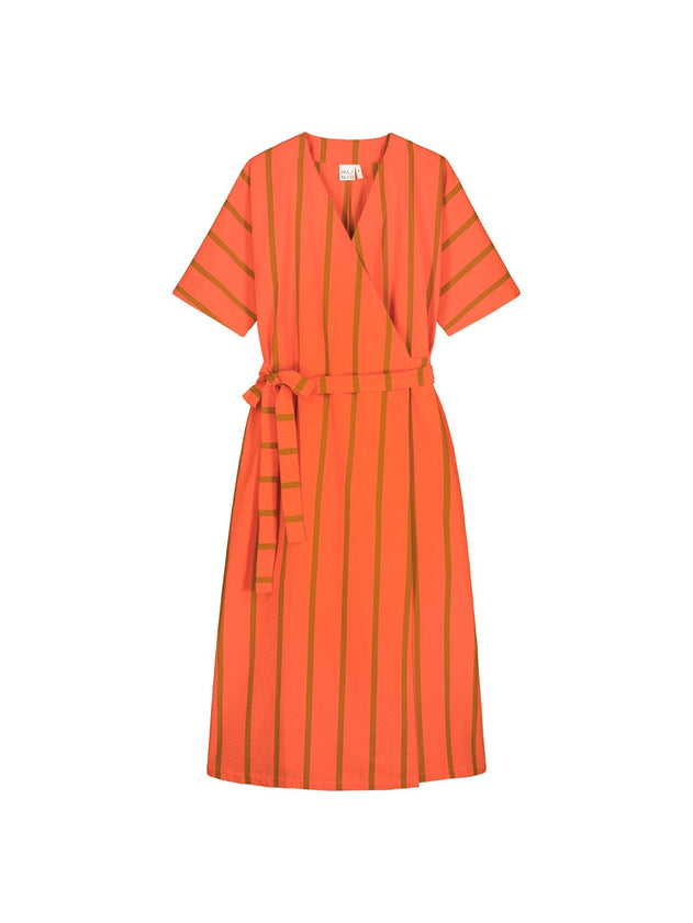 Ava Wrap Dress Textured Seersucker Scarlett Red