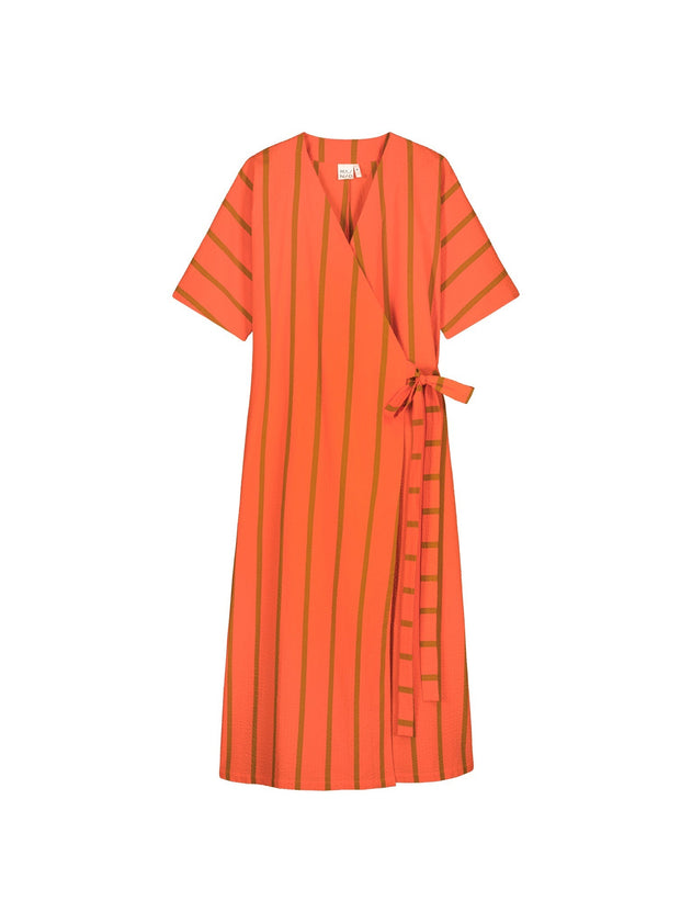 Ava Wrap Dress Textured Seersucker Scarlett Red