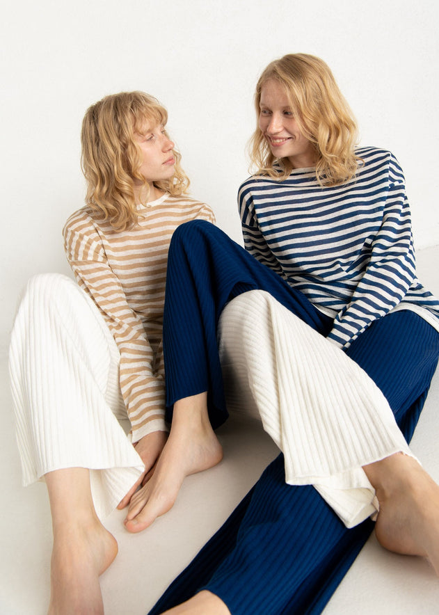 Tanto Unisex Linen Long-Sleeve Top Sand Striped