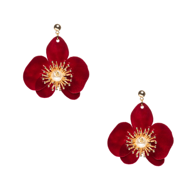 Small Butterfly Orchid Stud Earrings Red