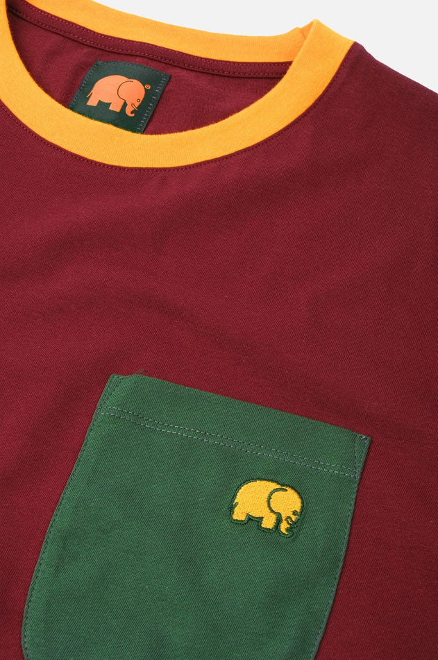 Trendsplant Organic Pocket Color Block T-Shirt Burgundy