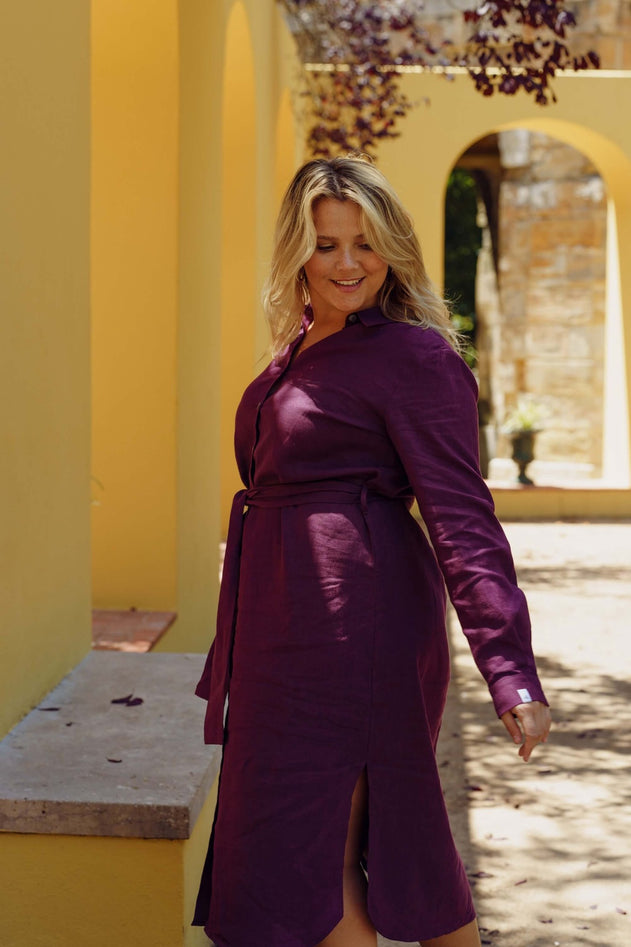 Chloe Linen Dress Royal Violet