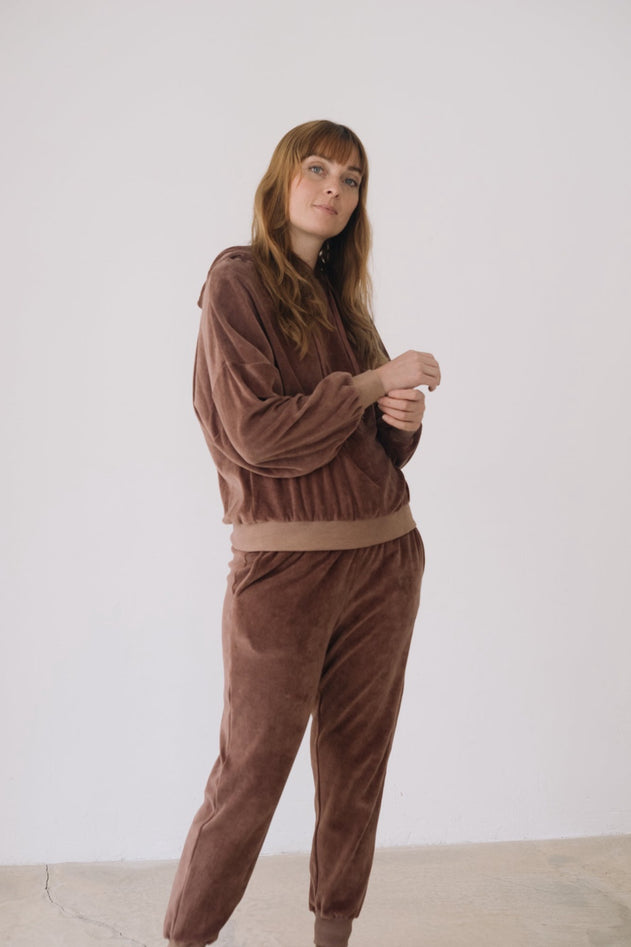 Organic Velvet Jogger in Mauve