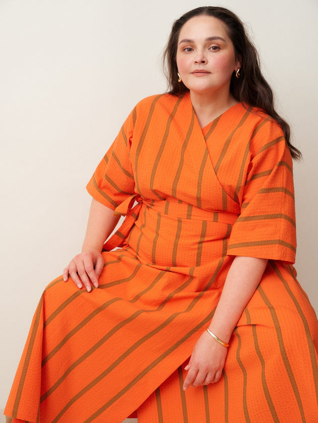 Ava Wrap Dress Textured Seersucker Scarlett Red
