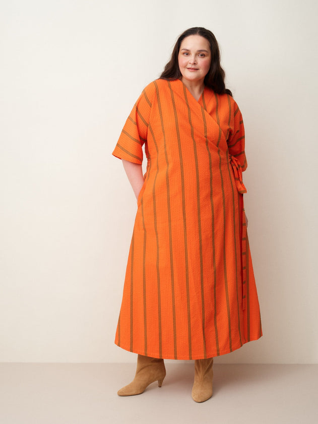 Ava Wrap Dress Textured Seersucker Scarlett Red