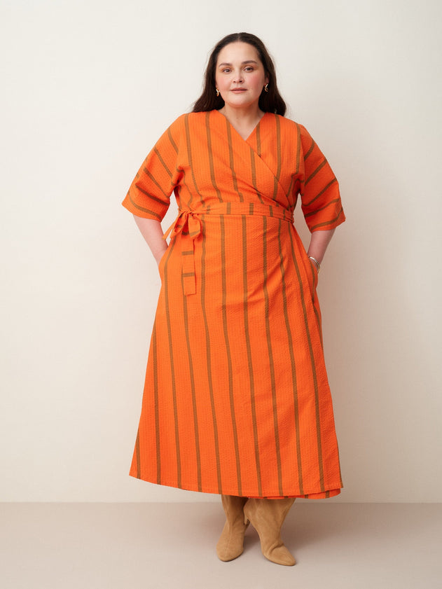 Ava Wrap Dress Textured Seersucker Scarlett Red