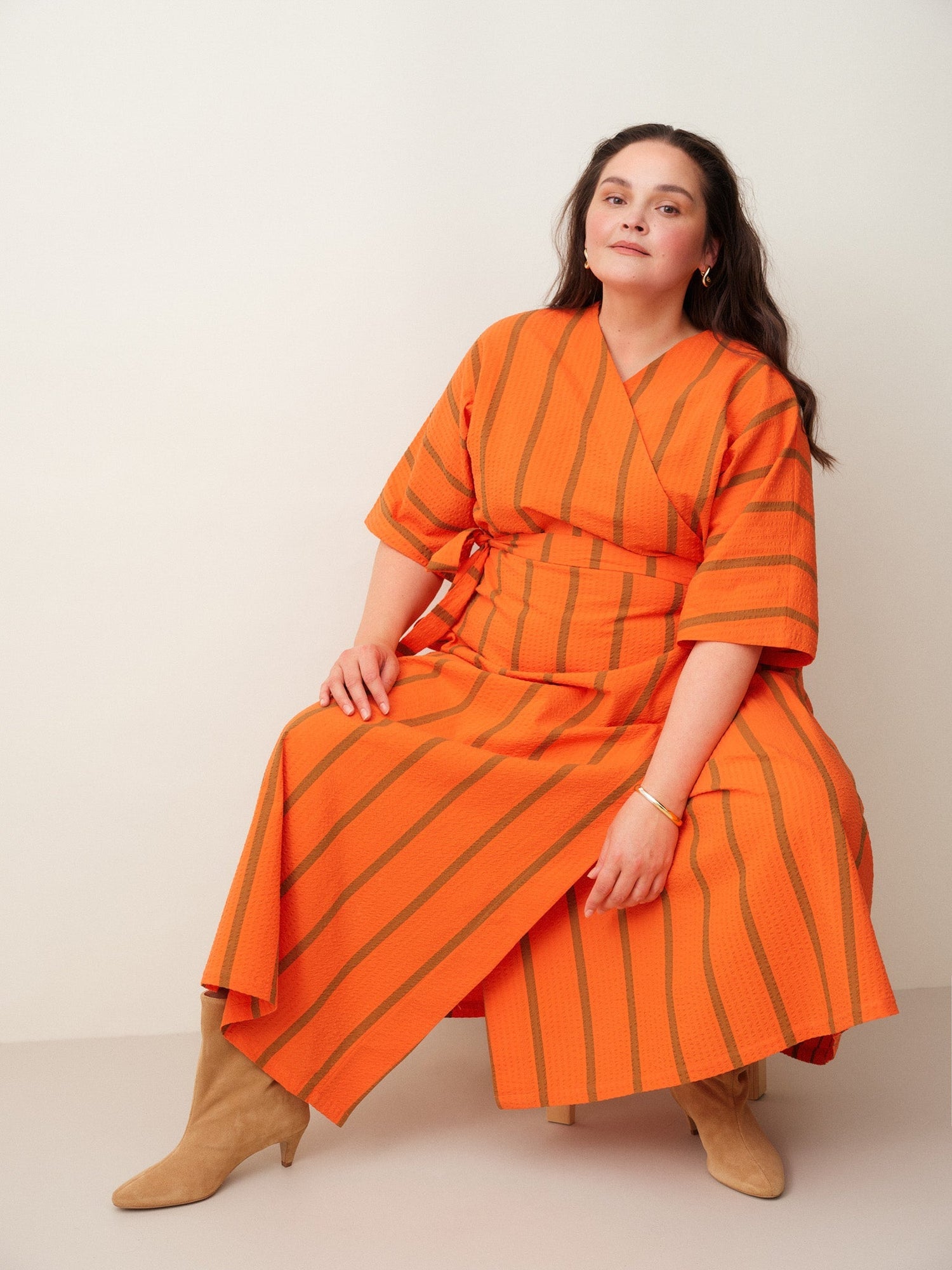 Ava Wrap Dress Textured Seersucker Scarlett Red