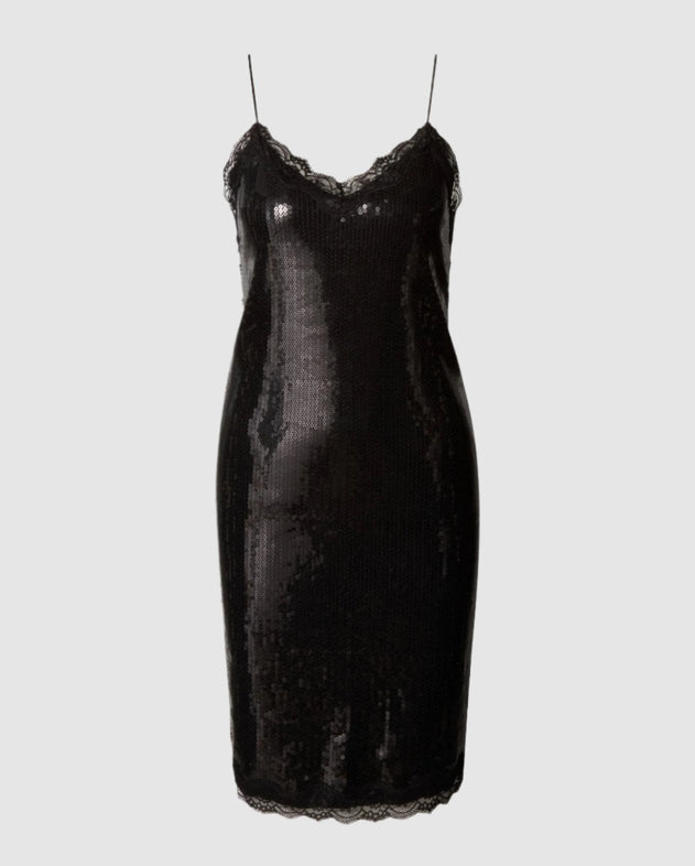 Sequin Mesh Slip Mekko Musta