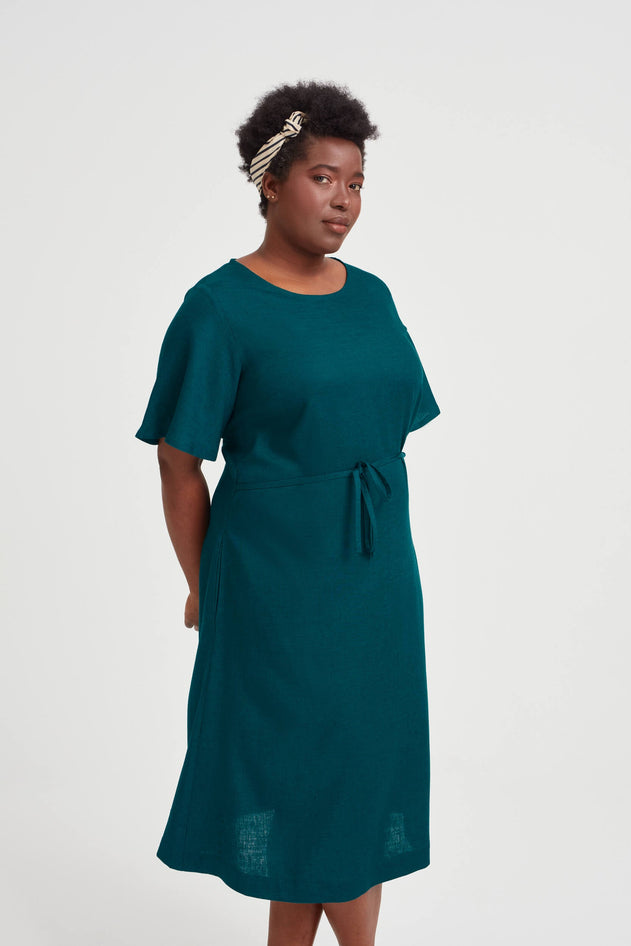 Nika Round Neck Dress With Butterfly Sleeves Deep Teal