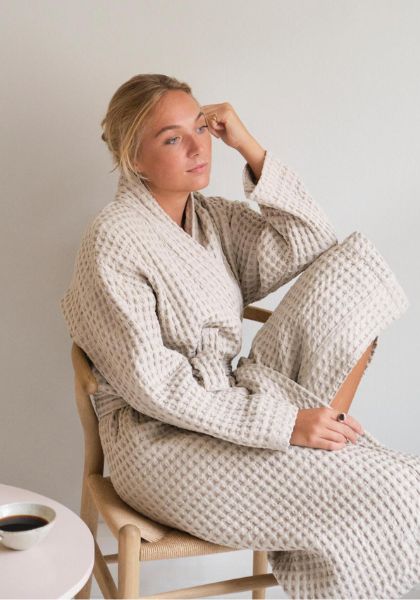 Big Waffle Bathrobe Stone Size S/M