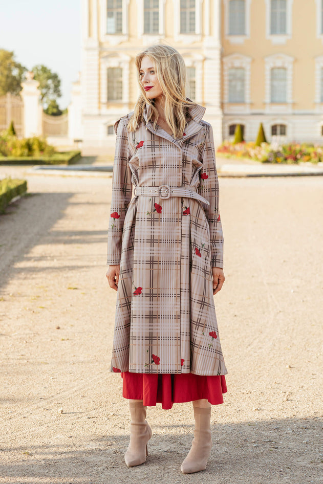Double Breasted Coat with Front Pleats Blush of the Crown Beige
