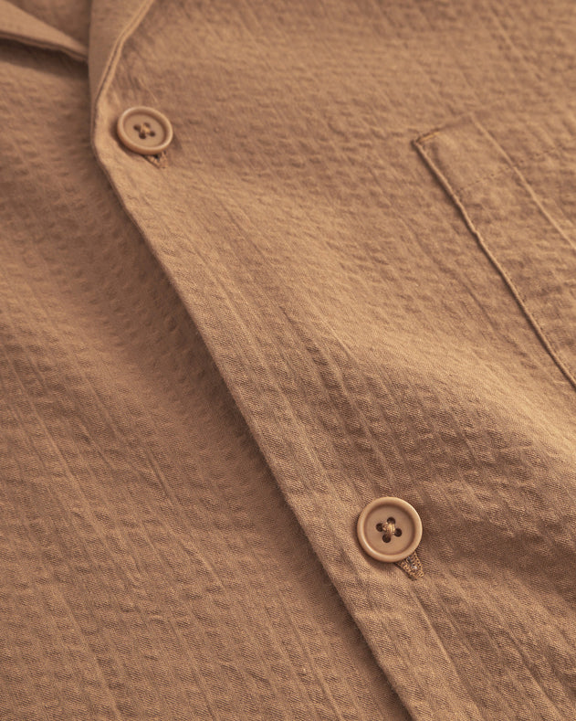 Unisex Bowling Shirt Seersucker Caramel Brown
