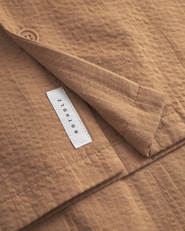 Unisex Bowling Shirt Seersucker Caramel Brown