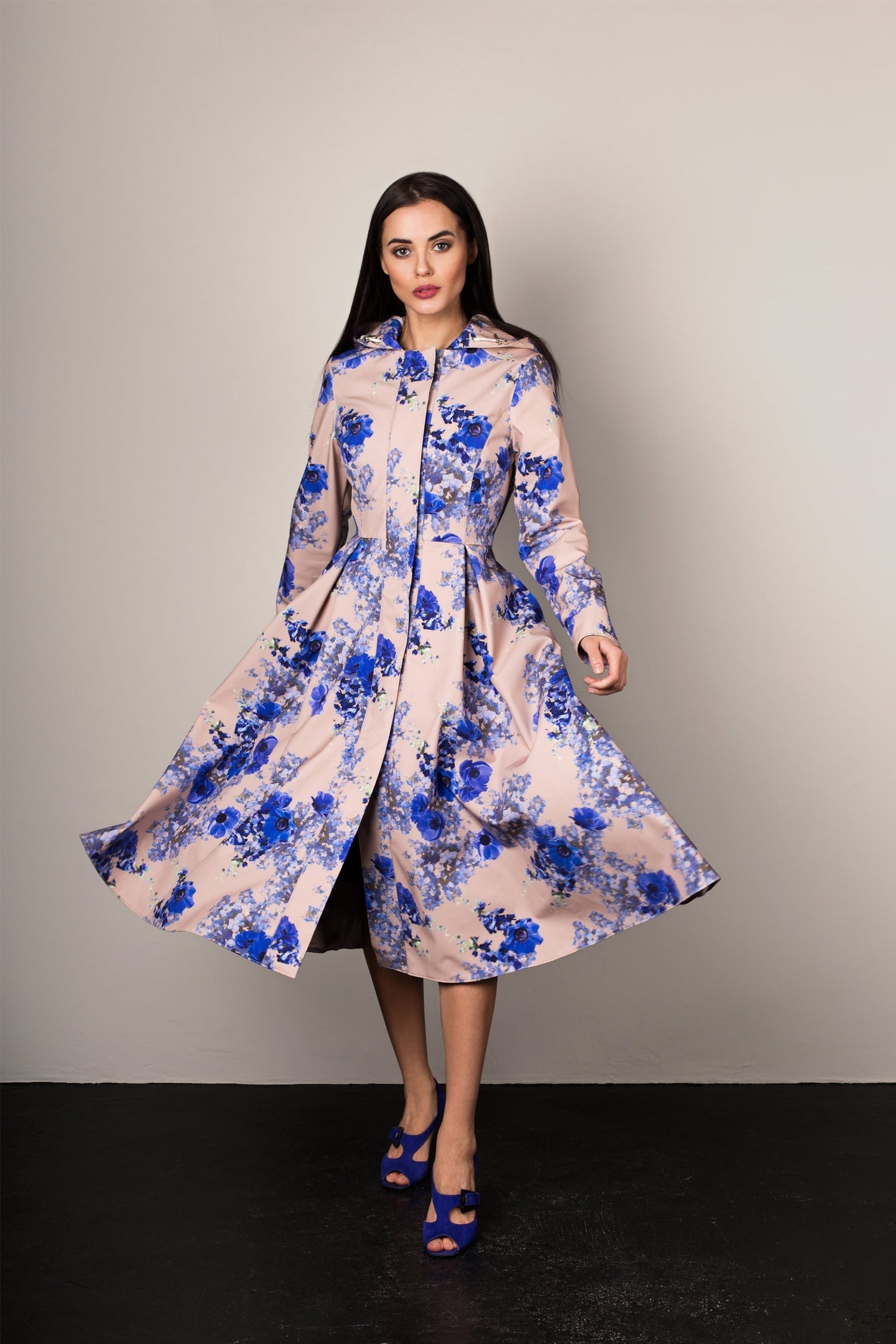 Fit and Flare Raincoat with Pleated Hem Cornflower Blue