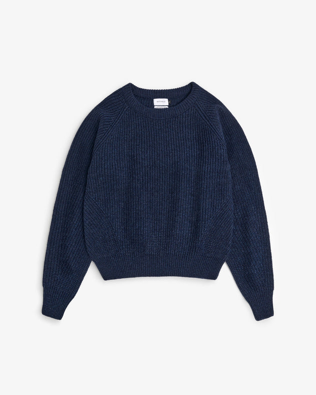 Cropped Knit Sweatshirt Blue Melange