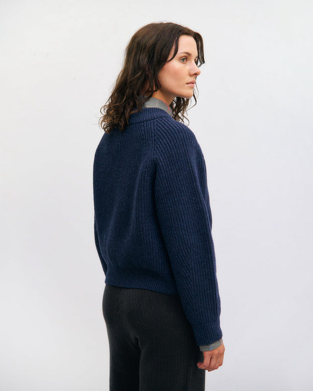 Cropped Knit Sweatshirt Blue Melange