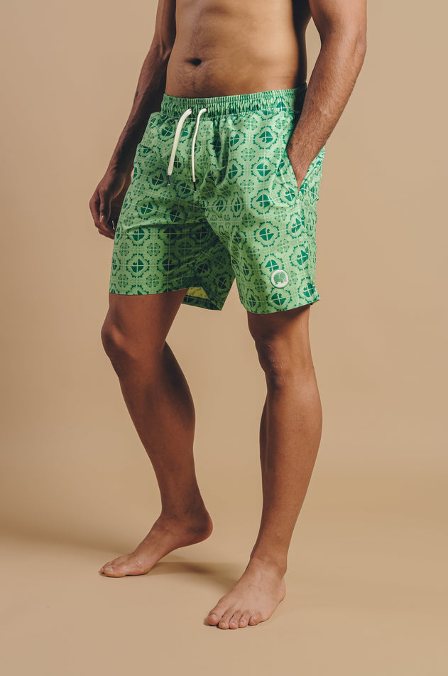 Men's Tiles Swim Shorts Aqua Green