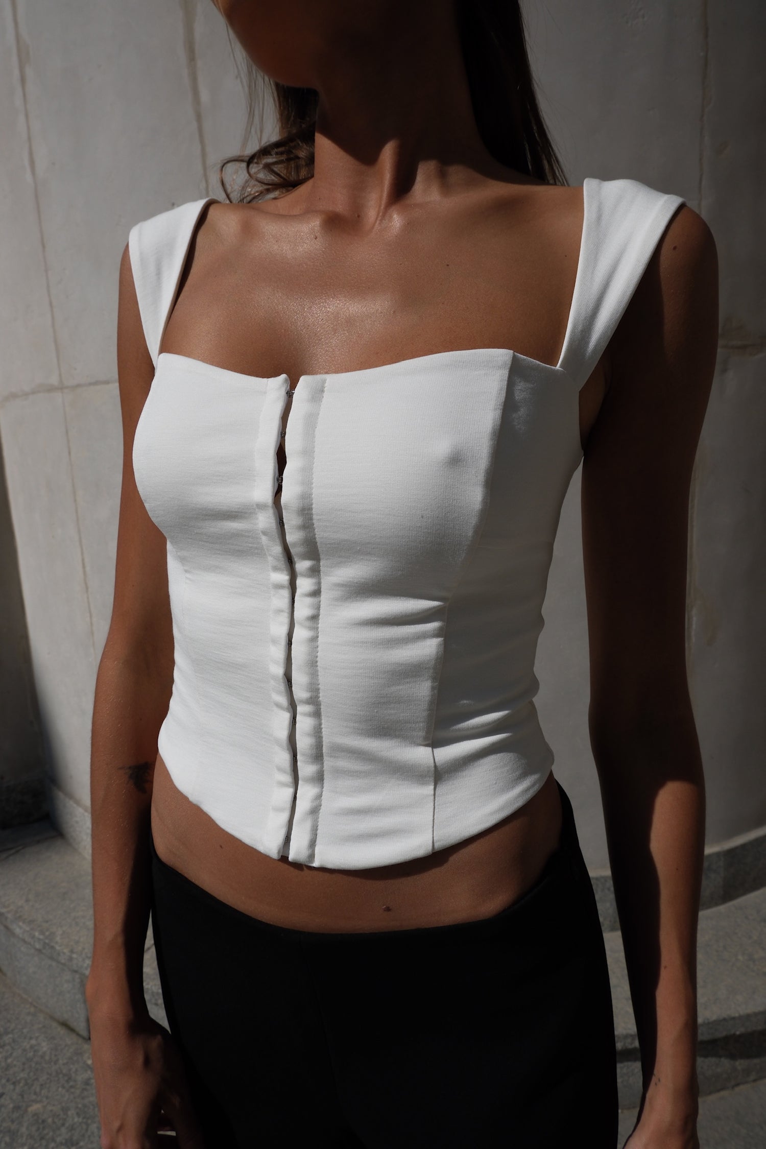 Hook-and-eye Corset With Elastane Ecru