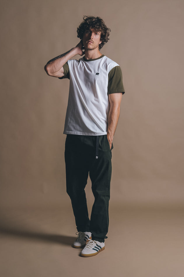 Color Block T-Shirt Natural/Dark Olive