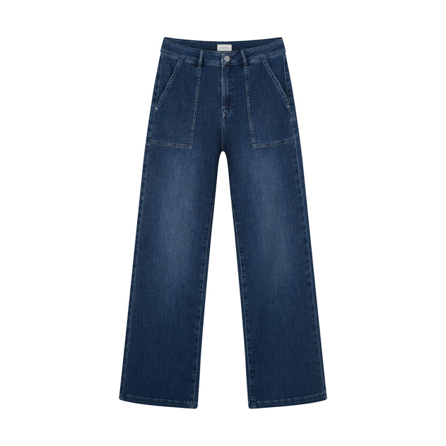 Dew Flared Worker Jeans Medium Blue