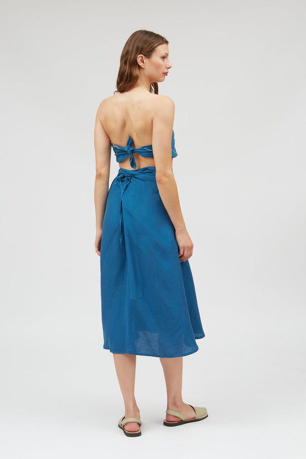 Multiposition Short Linen-Viscose Dress Blue