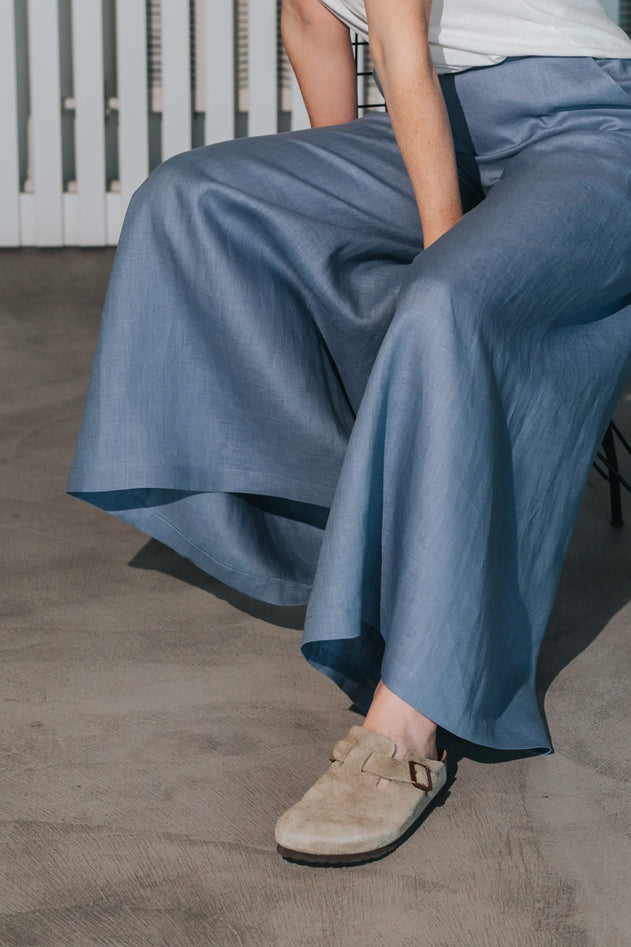 Women's Palazzo Linen Pants Dusty Blue