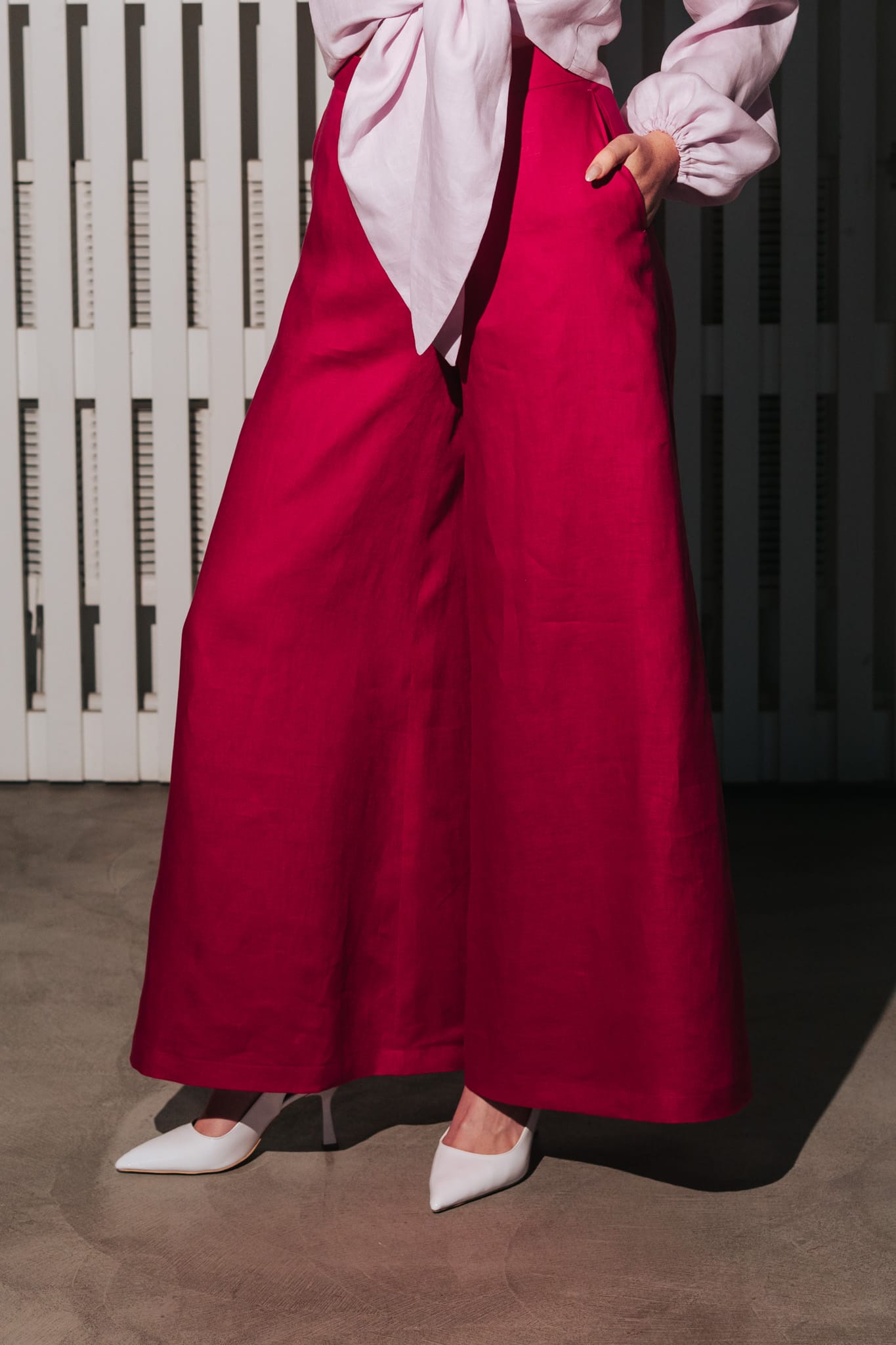 Women's Palazzo Linen Pants Fuchsia