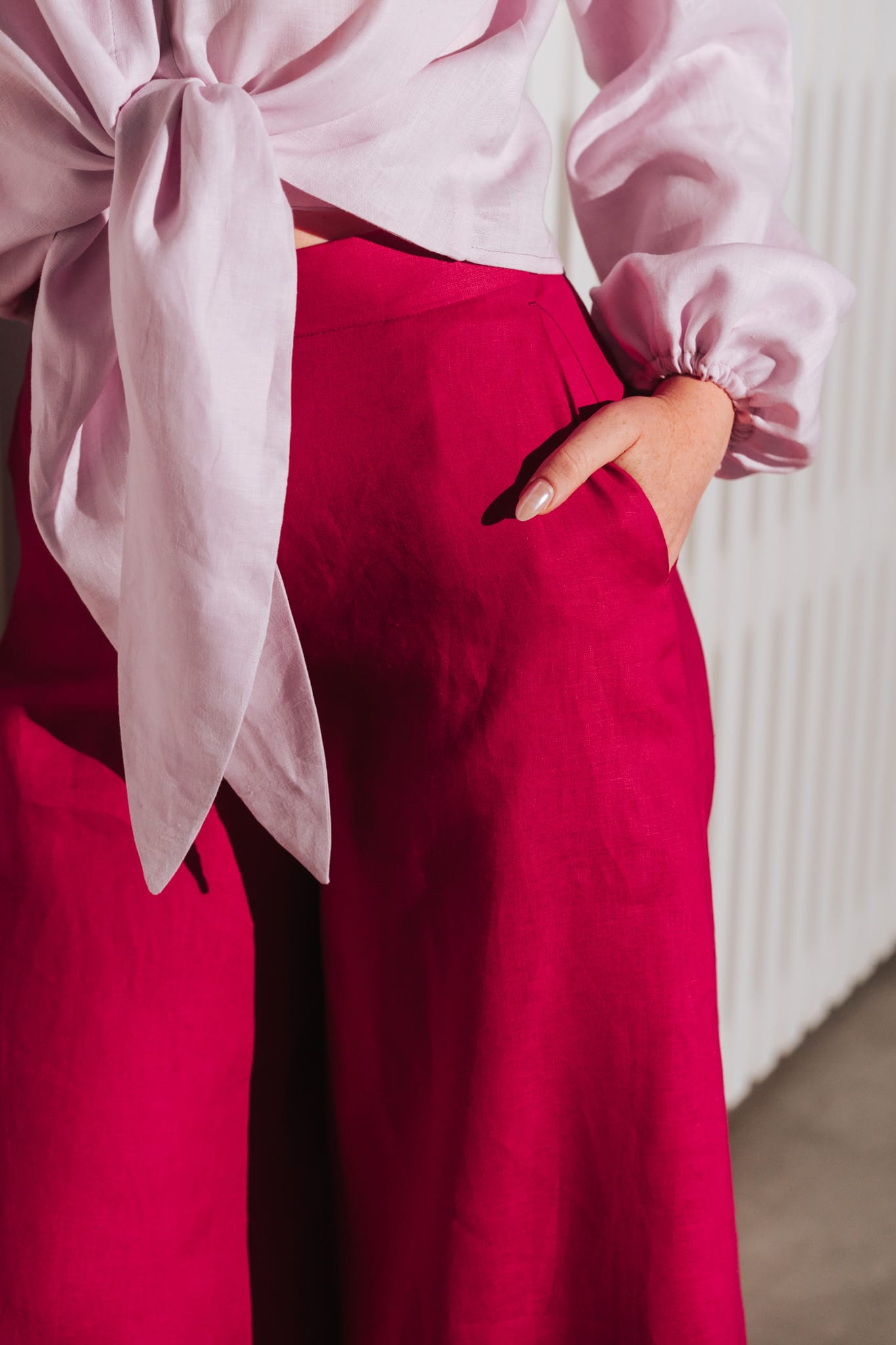 Women's Palazzo Linen Pants Fuchsia