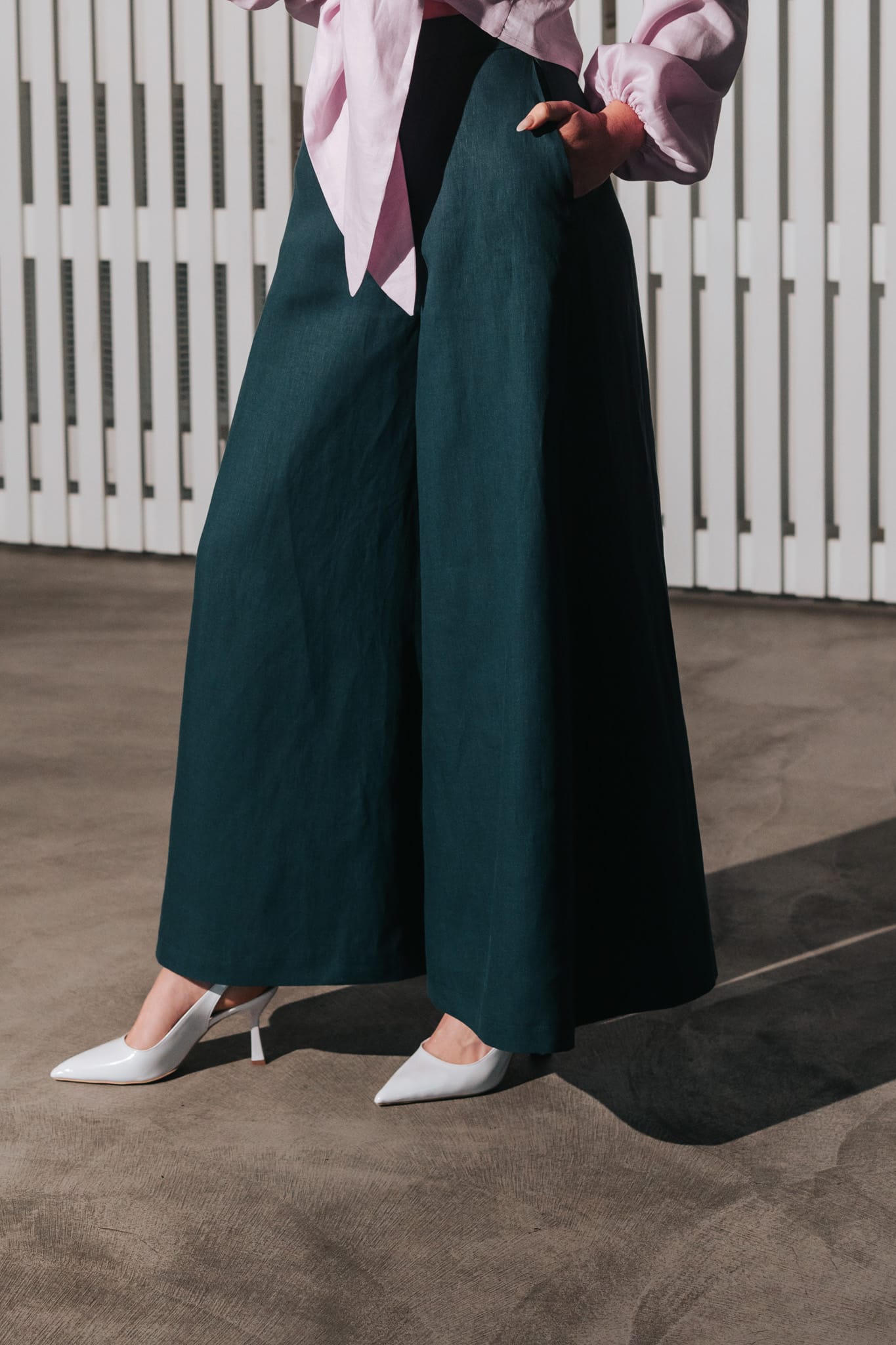 Women's Palazzo Linen Pants Forest Green