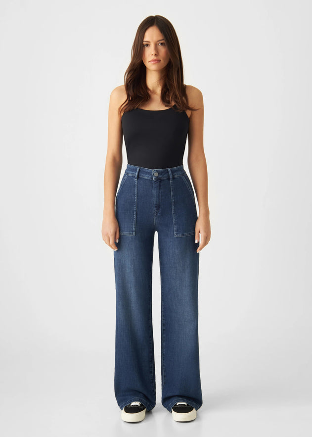 Dew Flared Worker Jeans Medium Blue