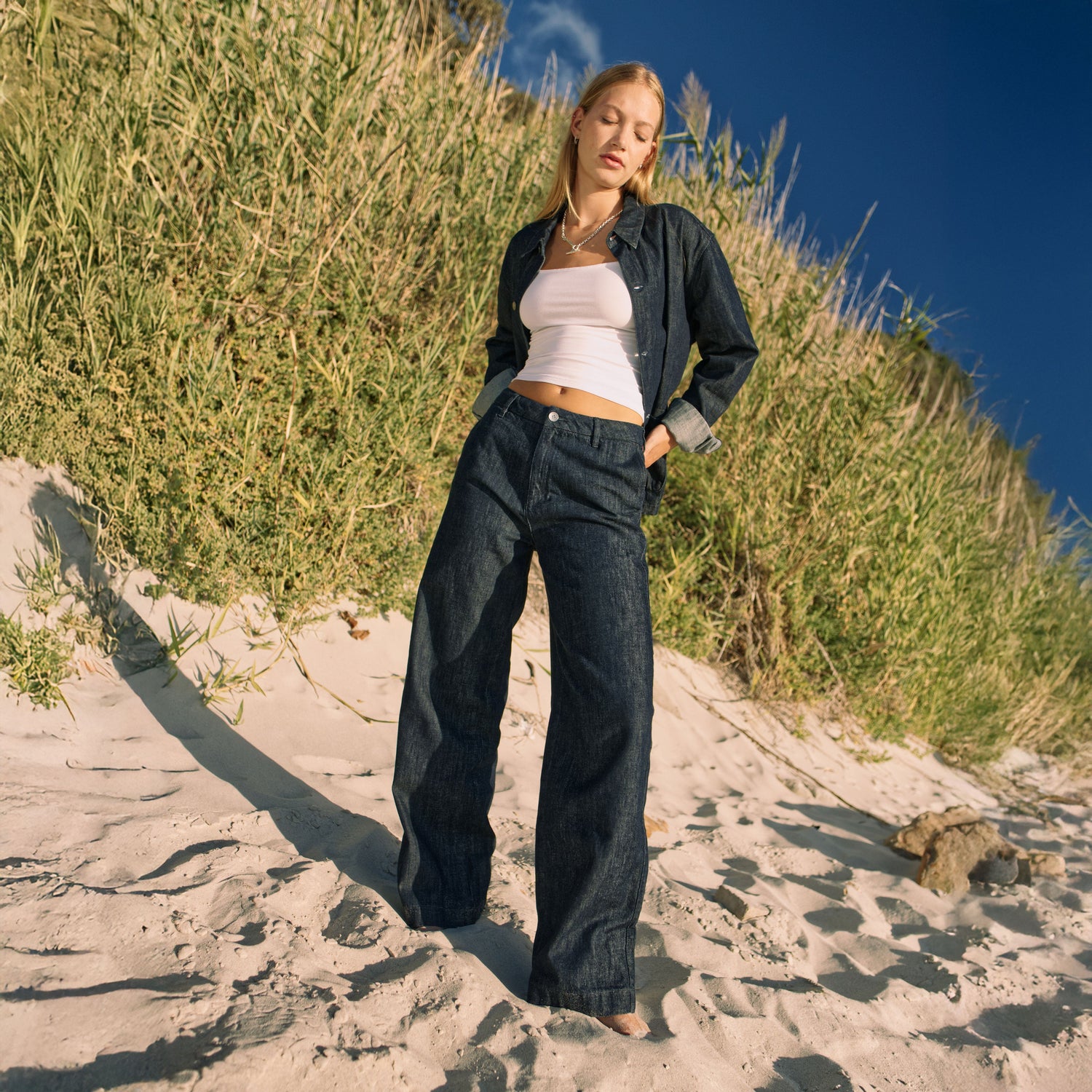 Tomorrow Wide Lightweight Hemp Blend Chinos Raw Blue