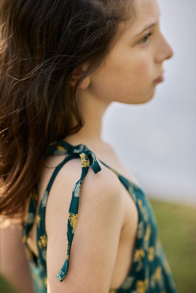 Kids' Strappy Tie Dress Footprints Blue/Green